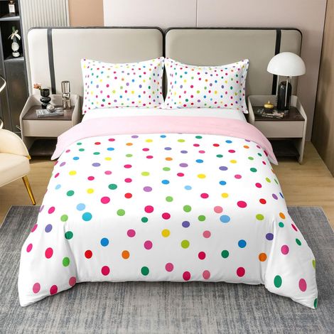 Housse de couette 100 % coton - 200 x 200 cm - Motif à pois multicolores - Pour chambre à coucher - Motif géométrique - Pour enfant fille - Cercles violets et verts (1/5)