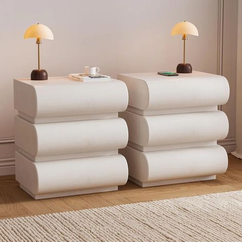 Humply Table de Chevet en Cuir Blanc avec Chargeur sans Fil et Tiroirs (1/5)