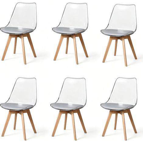 Lote de 6 sillas de comedor 42x49x83 cm gris polipiel patas de madera - CHICFURN (1/5)