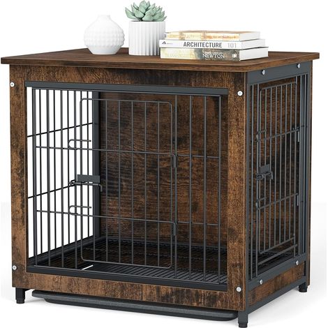 Cage pour Chien Intérieur en Bois Cage Chien Chats Lapins Meuble Industriel 63 x 59 x 51cm (1/5)