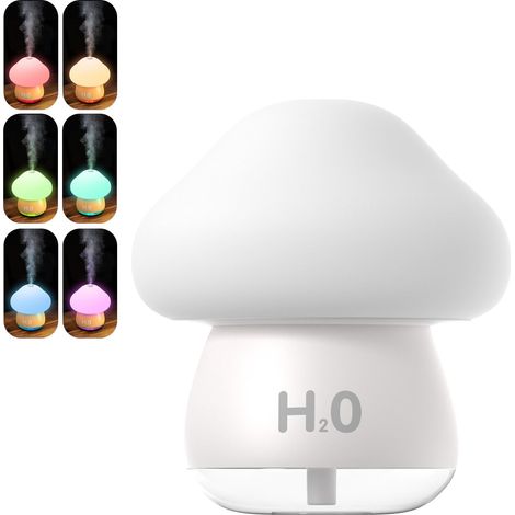 Humidificateur d'air à brume froide, diffuseur d'huiles essentielles en forme de champignon de 200 ml avec veilleuse tactile 7 couleurs, humidificateur de bureau personnel USB pour chambre à (1/5)