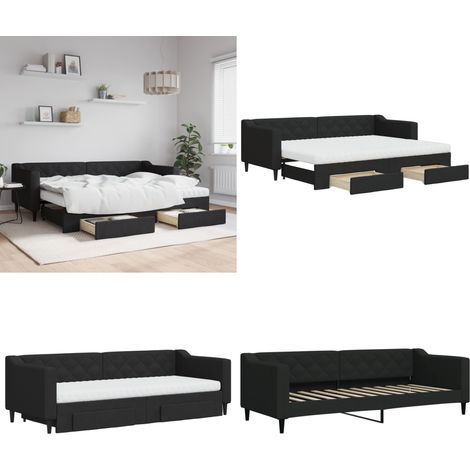 Tagesbett Ausziehbar mit Schubladen Schwarz 80x200 cm Stoff - Schlafcouch - Gästebett - Tagesbett - Ausziehbares Bett - Möbel - Home & Living (1/5)
