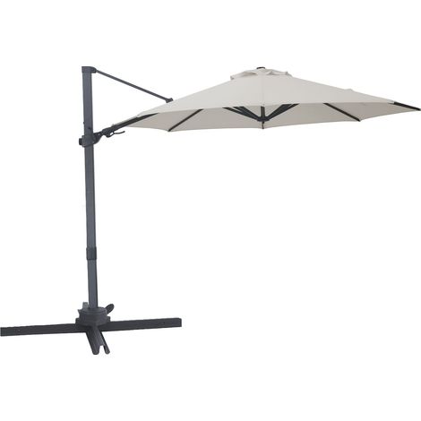 Axi Solis Parasol Déporté Rond Ø 300 Cm, Aanthracite/Beige  Pour Le Jardin / Terrasse Avec Armature Thermolaquée  Pied En Croix Et Housse De Protection Inclus  Inclinable Et Pivotant À 360°