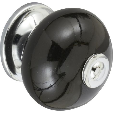 Pomello per mobile a sfera in porcellana nera H.38 x L.40 x P.40 mm REI