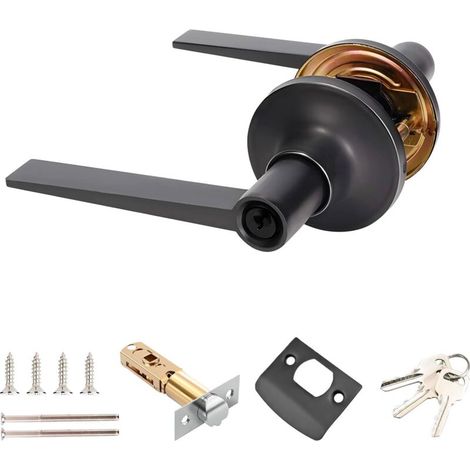 1 x Manilla de puerta con cerradura y llaves, cerradura para puerta interior, juego de manilla, tamaño de cerradura 60/70 mm, negra