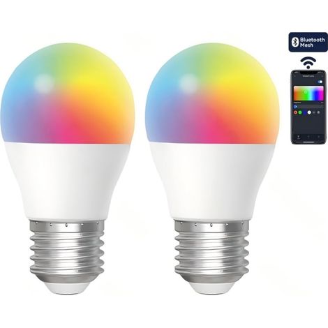 Aigostar Lot de 2 Ampoules LED Connectées Bluetooth Mesh G45 E27 6,5W RGB+CCT Éclairage Intelligent Ambiance Maison Télécommandé