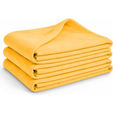 Set de 3 couvertures polaires - 130x160 cm, 100% polyester, 200 g/m² - jaune, utilisable comme couverture de maison, couverture douillette, couverture de canapé, couverture d'invité (1/5)