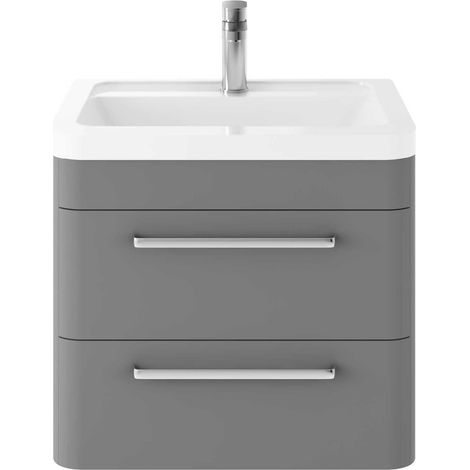 Hudson Reed Solar Matt Cool Grey 600mm Wall Hung 2 Drawer Vanity Unit and Ceramic Basin - SOL202A (1/4)