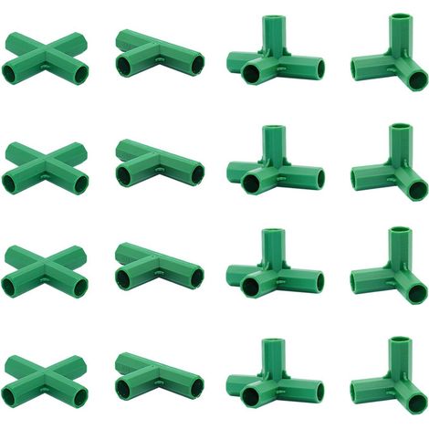 16 pièces Raccords de Tubes pour Cadre de Jardin - Connecteurs Stables pour Serre en Plastique - 4 Types - Compatible Treillis Vigne, Parasols, Jardinage - Vert - 16 mm (1/5)