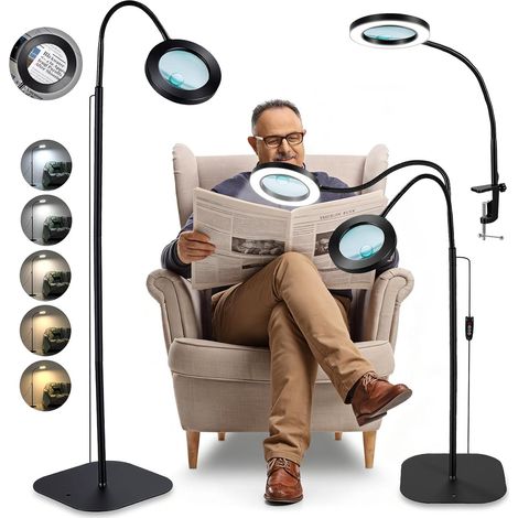 10X 20X Lampe Loupe sur Pied, 3-en-1 avec 72 LEDs & Modes Couleur Dimmables (3 Couleurs), Grande Loupe Rectangulaire à Bras Pliable, pour Personnes Âgées, Bricolage, Maquettisme (1/5)