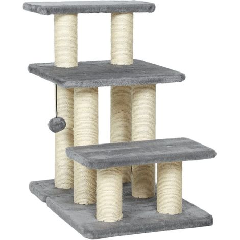 Escalera para mascotas de 3 peldaños 54 cm con postes de sisal y pelota de juego gris HOMVRA (1/5)