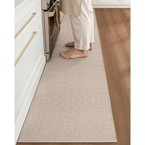 43x200cm Tapis de Cuisine Antidérapant Lavable, Beige (1/5)