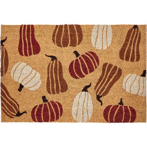 Felpudo de fibra de coco antideslizante 60 x 90 cm con dorso de PVC motivo calabazas multicolor Pandin