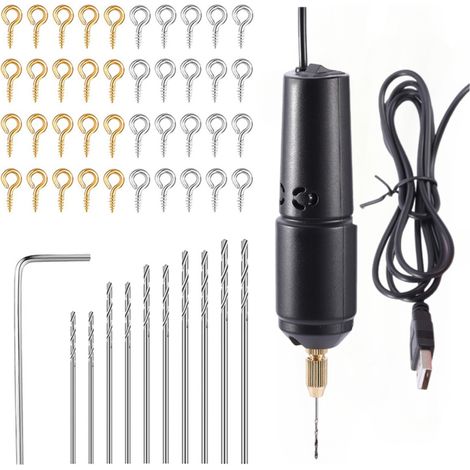 Resin Drilling Kit – Mini Electric Drill with 10 Bits 100 Eyelet Screws – Jewelry Making Aluminum Wood Craft Keychain Resin Mold Tool – Black (1/5)