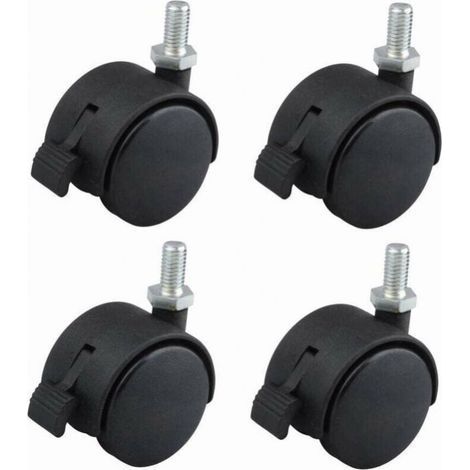 4 Pcs furniture caster 40mm swivel with brake black nylon fixing by screw M8x15 load 40kg / wheel (1/3)