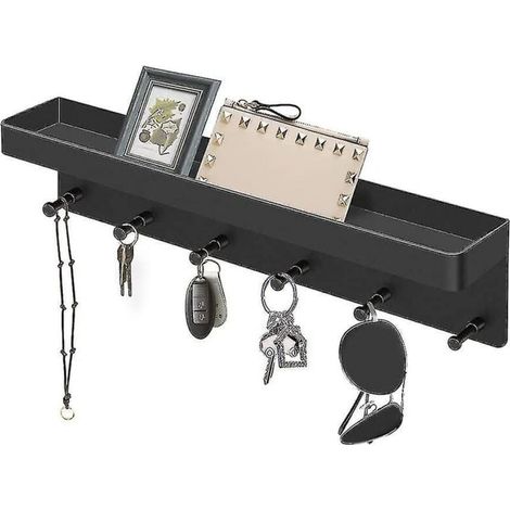 Schwarzer, wandmontierter Schlüsselorganizer, Schlüsselablage, Schiene mit Haken und Ablage (1/4)
