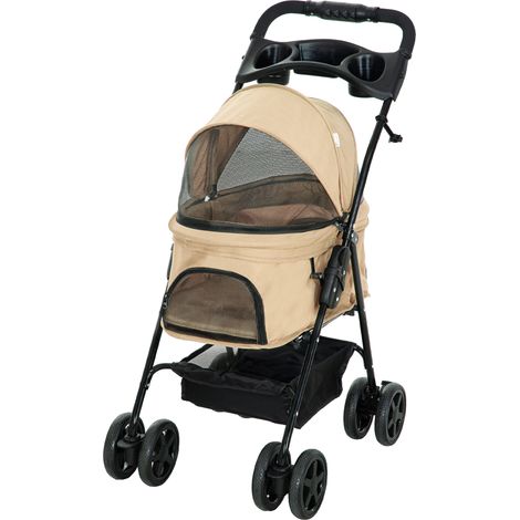 Poussette chien pliable 2 laisses sécurité porte-gobelets 67 x 45 x 96 cm kaki