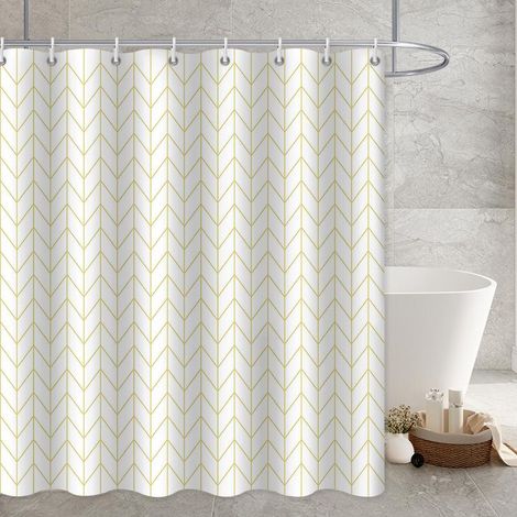 Rideau de douche en tissu imprimé chevrons beige 180x200 cm, voilage lavable pour salle de bain, motif géométrique, 1 pièce (1/5)