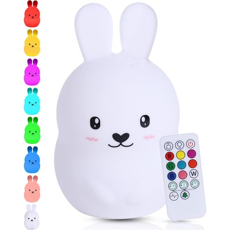 Lámpara de noche grande con forma de conejo - Con función táctil y control remoto - Lámpara de noche LED recargable - Regalo para fiestas de bebés - Juguete - Habitación infantil - Luz para niños (1/4)