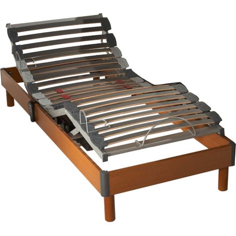 Sommier électrique de relaxation à lattes en bois mérisier 90x190 (1/4)