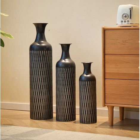 Set de 3 vases de sol en métal noir à rainures, pour fleurs séchées et herbe de la pampa DESVIAE (1/5)