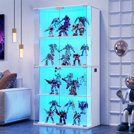 Vitrinenschrank mit LED-Beleuchtung, 4-lagig, 35x70x168cm, Weiß (1/5)