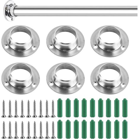 Lot de 6 supports ronds de tringle à rideaux en acier inoxydable de 25 mm, supports d'extrémité de tringle de placard robustes pour tringle à vêtements, barre de serviette, tringle de douche, rideau (1/5)