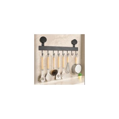 Barre Cuisine Ventouse - 1 pièce, Barre Cuisine Ventouse Aluminium 8 Crochets - Anti-Rouille, Pour Salle de Bain (1/5)