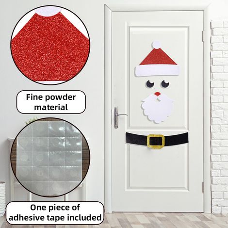 Autocollant Porte Noël - Feutre - Motifs Père Noël Bonhomme De Neige Renne - Décoration Intérieure - 1 Pièce (1/5)