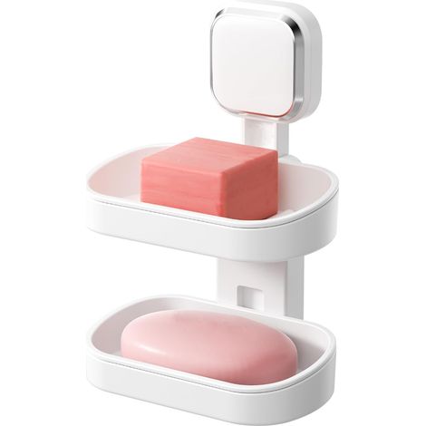 Porte-savon et porte-éponge à ventouse double couche - Sans perçage - Amovible pour douche, baignoire et évier de cuisine (1/5)