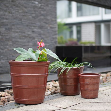 Set di 3 vasi in ceramica 40.5x40.5x40.5 cm, 32x32x32 cm, 24x24x24 cm, smaltatura lucida, marrone rossiccio (1/5)