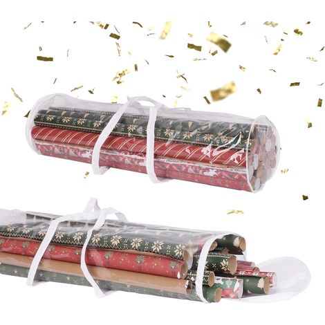 Relaxdays Gift Wrap Storage, 2-Pack, Zipper, Handles, HxD: 79x22 cm, Gift Wrap Bag, Transparent