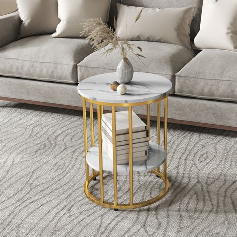 table salon ronde lot de 2 rangement double marbre blanc OKMYHOME (1/4)