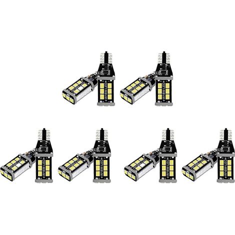 Lot de 12 ampoules LED blanches brillantes Canbus pour feux de recul de voiture 912 921 T15 W16W (1/5)