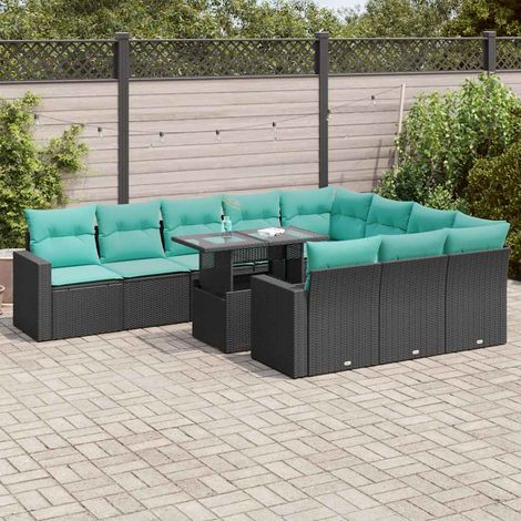 vidaXL Set Divani Giardino 11 pz con Cuscini Polyrattan Nero Acacia (1/5)
