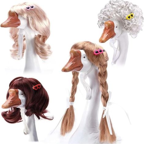 Déguisement d'oie de porche 4 pièces avec perruque tressée, adorable statuette d'oie de jardin et pince à cheveux incluse pour décorations d'Halloween extérieures. (1/5)