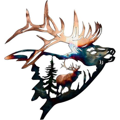 Collection Maison Décoration Murale MétalliqueSculpture Art Murale Silhouette de Cerf avec Finition Décor Chalet Rustique D (1/5)
