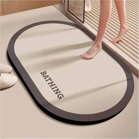 Tapis De Bain Velours Court Doux Terre De Diatomées Séchage Rapide Nettoyage Facile Caoutchouc Antidérapant pour Plancher De Salle De Bain, Entrée, Cuisine, Dortoir Familial,50X80cm (1/4)