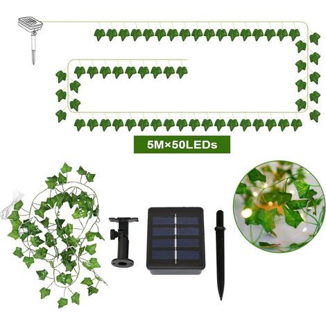 5M 50 LEDs Solar Outdoor String Lights, Artificial Ivy String Lights for Garden, Yard, Home, Patio, Outdoor Celebration, Wedding Party Decoration, Maple Leaf Shape (1/5)