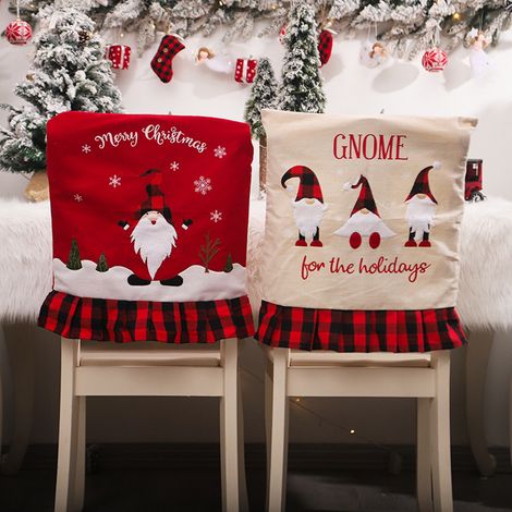 Ensemble de 6 housses de chaises de Noël, motif à carreaux en lin, housses de protection pour chaises de salle à manger, maison, hôtel, cuisine, décoration, rouge (1/5)