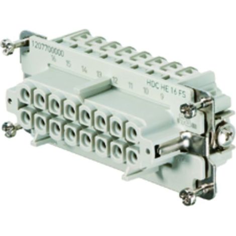 Connecteur industriel HDC HE 16 FS - Boîtier femelle 16 pôles pour montage sur panneau, fixation par vis, matière cuivre, lot de 1 pièce