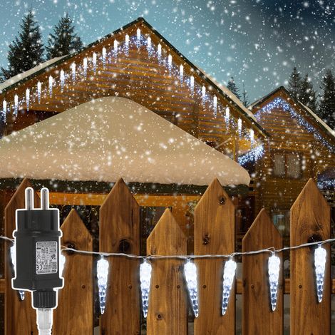 Jiubiaz Catena luminosa a stalattiti 40 LED, 5 m illuminati + cavo 5 m, 8 modalità, 31 V, bianco freddo, decorazione natalizia (1/5)