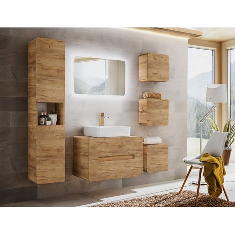 Möbelwaschtisch ERBANO – 2 Schubladen – 80 cm – Farbe helles Eichenholz – Praktisch und elegant
