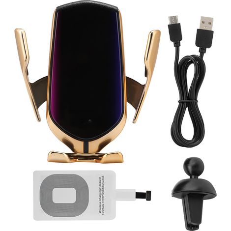 Chargeur Sans Fil Voiture 10W avec Pince Automatique Doré (Compatibilité iPhone) (1/5)