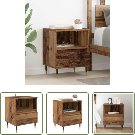 Holz Nachttisch - Nachttisch mit Schubladen Altholz 40 x 35 x 50 cm Holzwerkstoff (1/5)