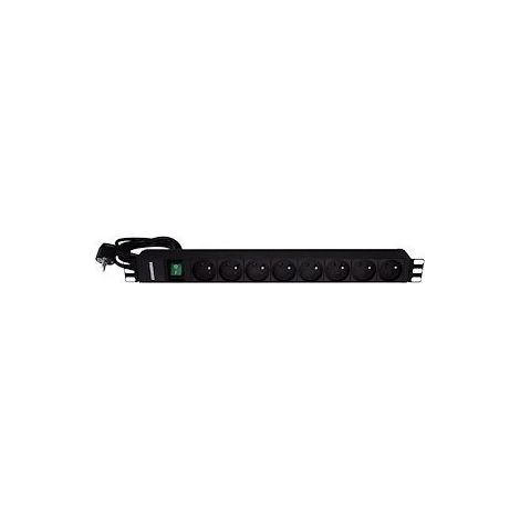 Gigamedia B8PI 19-inch Power Strip with 8 UTE Outlets + Illuminated Two-Pole Switch - Black