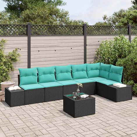 vidaXL Ensemble de canapé de jardin Noir et turquoise polyrotin (1/5)