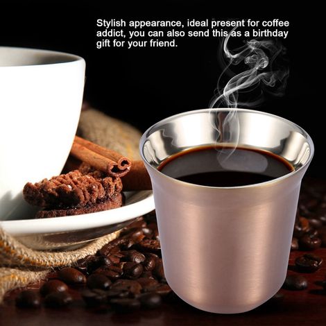 Tasse à café double paroi en acier inoxydable, gobelet bière thé 85ml, verre isotherme doré rose, lot pour boissons (1/5)