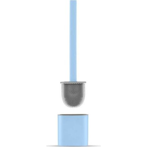 Brosse WC Silicone Plate- Brosse Toilette et Supports, Anti-goutte, Antibactérienne, Balayette WC Ventilée, Séchage Rapide sans Odeur, Balai WC Montage Mural/au Sol, Salle de Bain et WC, Bleu (1/5)