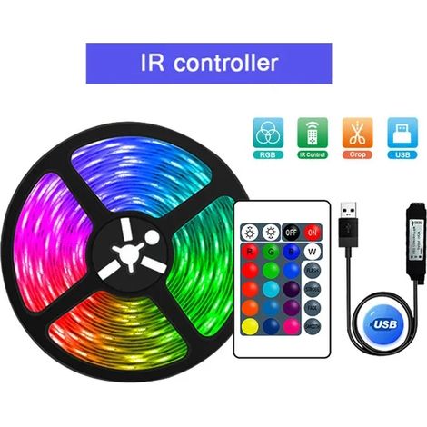 (Contrôleur infrarouge à 24 touches, 25 mètres) Bande lumineuse LED USB, bande lumineuse flexible avec télécommande et contrôle par application. (1/5)
